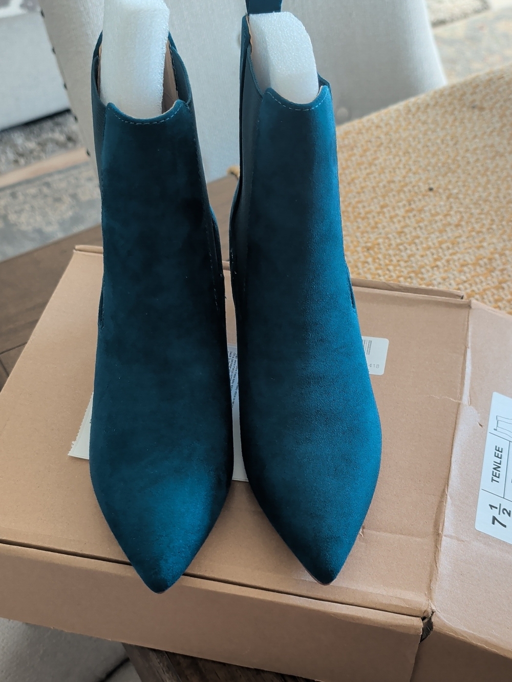 Women's Journee Collection Suede Booties With Kitten Heel. Blue